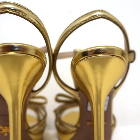 Prada Bow Sandals Gold Metallic Leather Size 39 - Picture 9 of 12